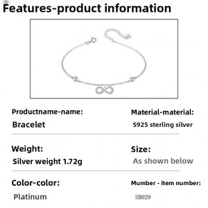 Bijoux de fête pour femmes, bracelet à maillons épais en argent sterling S925 <span class=keywords><strong>avec</strong></span> symbole de l'infini et pierres en zircon blanc - Product Image 5