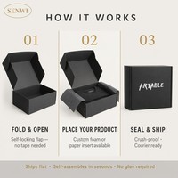 Boîte d'expédition ondulée noire mate avec rabat auto-verrouillant, personnalisable pour les marques de baskets, streetwear et vêtements, commande en gros