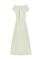 Robe longue élégante pour femme, collection été 2026, col marin, nœud papillon, taille froncée, coupe ajustée, pour soirées décontractées