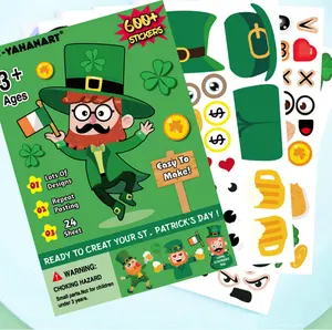 아이리쉬 페스티벌 Patricks Day Make Your Own Stickers 어린이를위한 장식 Leprechauns 얼굴 믹스 앤 매치 토끼풀 스티커