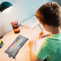 Sac à crayons en maille transparente en gros, pochette à documents en nylon avec fermeture éclair, grande capacité, logo personnalisé pour l'école et le bureau