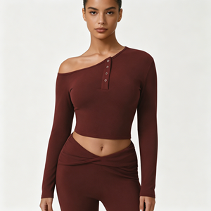 Chemise de sport sexy à manches longues et épaules dénudées |   T-shirt décontracté slim fit pour femme, nouvelle arrivée automne - Product Image 5