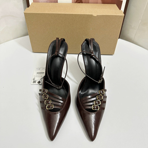 Pointed-Toe Buckle Strap High Heels <b>Sandals</b> for Women - Slim Heel, Sexy Single-Strap Closed-Toe Ladies Fashion <b>Sandals</b> - Product Image 5