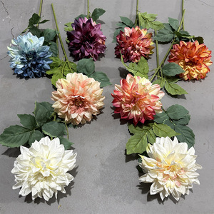 Fleur artificielle en soie Dahlia à tête unique, bord brûlé, pour décoration de mariage et arrangement floral de salon Yixuan - Product Image 1