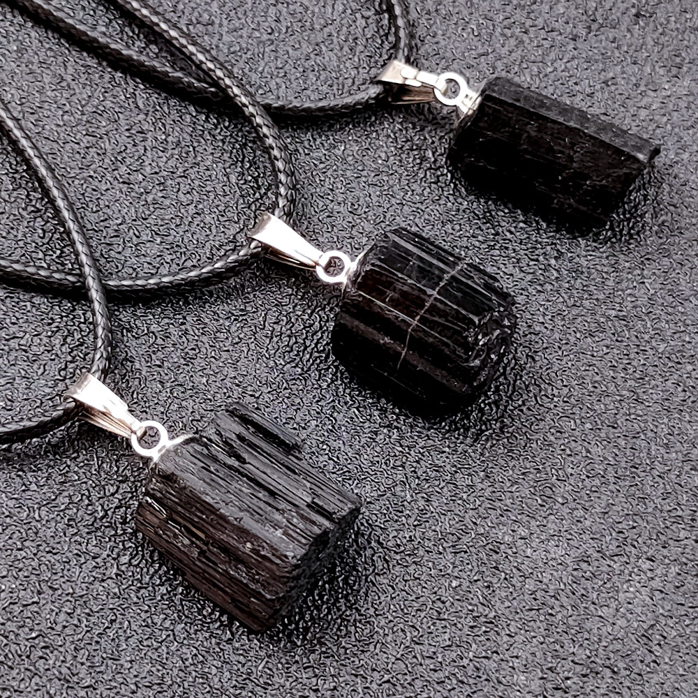 4 Pezzi Collana Con Cristallo Di Tormalina Nera - Ciondolo Protezione Regolabile, Accessorio Moda
