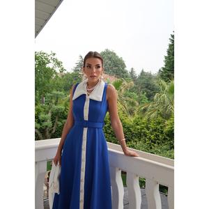 Robe de cocktail Saks A-Line sans manches à col halter, taille naturelle, en satin respirant, bleue - Product Image 4