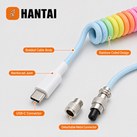 Câble USB A vers USB C enroulé coloré pastel avec connecteur détachable pour clavier mécanique personnalisé et accessoires de bureau