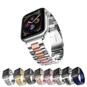 Grosir apple watch 44mm hitam logam-Promosi untuk Apple Watch Seri 5 4 3 2 Hitam Logam Stainless Steel Gelang Tali 40Mm 44Mm Adaptor untuk IWatch Band