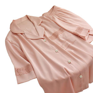 Pigiama di raso a maniche corte da <span class=keywords><strong>donna</strong></span> Cardigan con risvolto in pizzo Sexy elastico in vita popolare abito <span class=keywords><strong>Online</strong></span> per vestiti da casa - Product Image 3