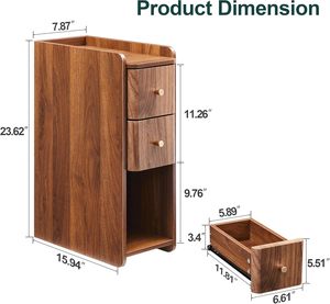 Set of 2 Narrow Wooden Nightstands, Slim 2-Drawer <strong>Bedside</strong> <strong>Tables</strong>, Mid Century Modern <strong>Skinny</strong> Side <strong>Tables</strong> for Bedroom Living Room - Product Image 2
