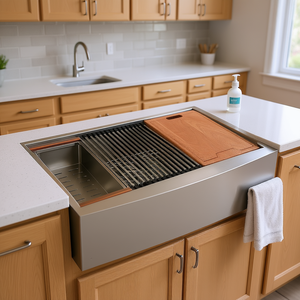 Fregadero de Cocina Estilo Rústico con Encimera de Acero Inoxidable de 36x22x10 Pulgadas, Doble Tazón, Multifuncional - Product Image 2