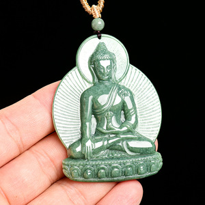 Pendentif <span class=keywords><strong>Bouddha</strong></span> ethnique en jadéite naturelle <span class=keywords><strong>de</strong></span> qualité A, couleur vert haricot, statue bouddhiste en <span class=keywords><strong>jade</strong></span> - Product Image 3