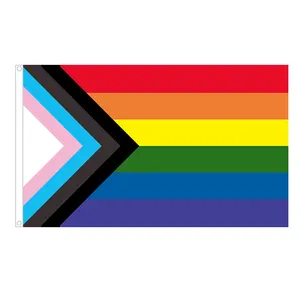 Pas cher en gros impression numérique drapeau personnalisé pas cher extérieur Lgbt Gay Progress fierté drapeau client impression de drapeau