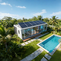 Maison préfabriquée de luxe avec panneaux solaires et piscine |   Villa intelligente en structure acier écologique et imperméable