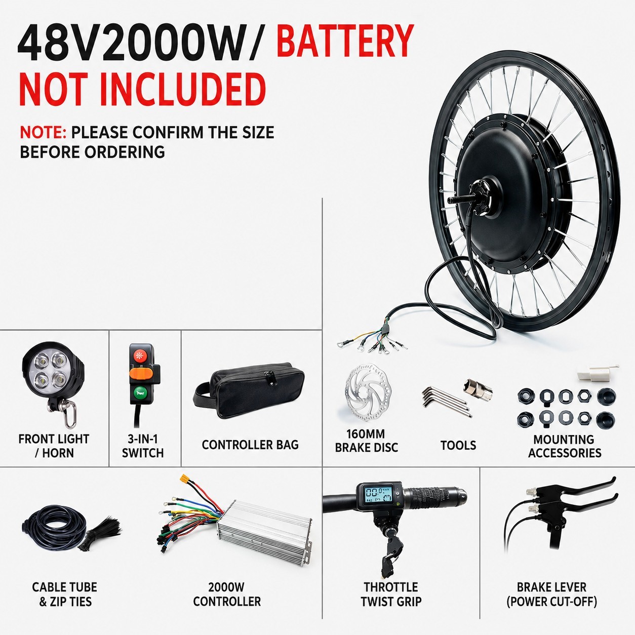 2000W Motor + Controller Wiring (Battery Not Included)