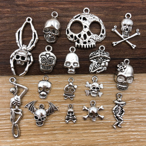 Antique Silver Alloy Halloween Skull Jewelry Charms Mixed Shapes DIY Pendant Materials Artistic Retro Style - Product Image 1