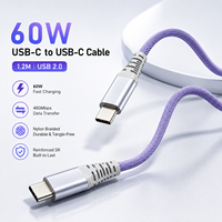 Câble de charge rapide USB C vers Type C PD 60W 1,2m 3A USB 2.0 Câble de données tressé en nylon pour smartphone ordinateur portable Fournisseur OEM ODM