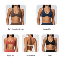 Nouveau soutien-gorge de sport en tissu brossé pour femme, col en V profond, dos ouvert, sous-vêtement de gym, antichoc, push-up, pour fitness et entraînement