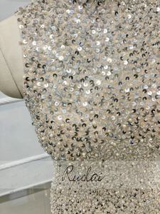 Ruolai OEV-L4319 seksi yüksek boyun kolsuz boncuk payetli kokteyl elbiseleri Mermaid kısa abiye - Product Image 3