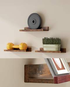 Juego de 3 Estantes Flotantes de Madera para <span class=keywords><strong>Pared</strong></span>, 38 cm de Largo, con Borde Frontal para Adornos, Frascos de Especias, Cuadros Enmarcados, Estilo Rústico Marrón - Product Image 5