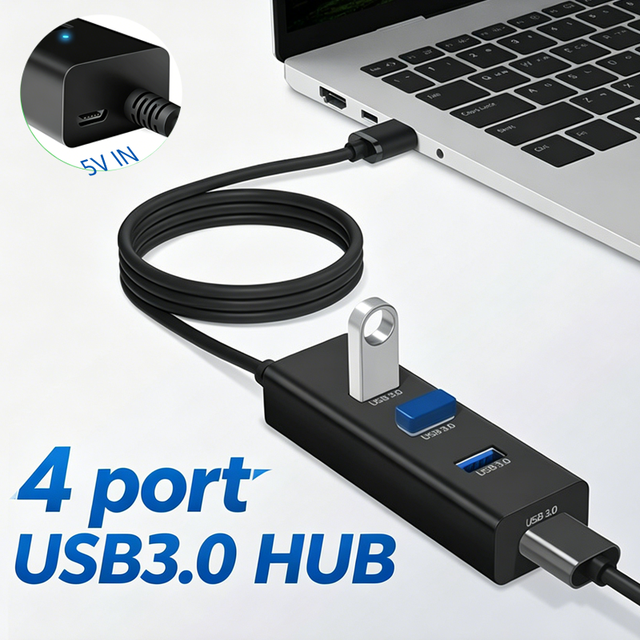 Usb Hub 3.0 4 Ports With Micro Charging 5Gbps Multiple Ports High-Speed USB3.2 Gen 1 5Gbps Usb 3.0 Hub 4 Ports