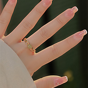 Natural Hetian Jade Ring For Women Light Luxury Style Adjustable Opening Geometric Design Everyday Wear - Product Image 3