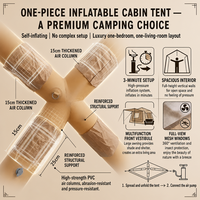 Tente familiale gonflable portable imperméable de 9 m à double couche, toile Oxford 210D avec montage rapide pour le glamping en plein air
