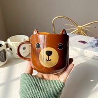 Tasse à thé en céramique écologique, 4 pièces, tasse à crème glacée avec oreilles d'animaux mignonnes