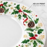 Piring alas Natal putih, piring alas pohon Natal dengan pita, ukuran 13 inci, grosir, dekorasi rumah custom, pesta