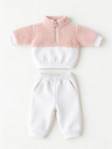 Ensemble <span class=keywords><strong>2</strong></span> pièces en <span class=keywords><strong>polaire</strong></span> <span class=keywords><strong>sherpa</strong></span> pour bébés garçons et filles, <span class=keywords><strong>sweat</strong></span>-shirt à demi-<span class=keywords><strong>zip</strong></span> et pantalon, couleurs contrastées, tenues chaudes d'hiver pour tout-petits - Product Image 2