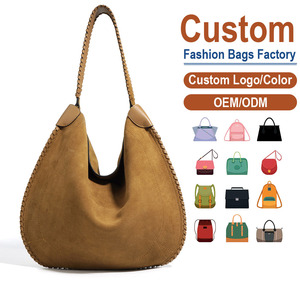 Bolso de Hombro de Cuero Dividido con Acabado de Gamuza para Mujer, Ribete Trenzado Cosido a Mano, Liso, Antirrobo, Estilo Inglés, Correa Única, Verano Invierno - Product Image 1
