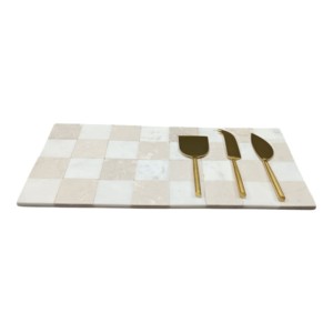 Elegante tagliere rettangolare in marmo a scacchi con coltelli lucidi per servire e decorare - Product Image 3