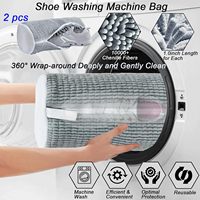 Sac pour machine à laver les chaussures en fibres duveteuses grises, nettoyage enveloppant à 360 °, fermeture à glissière cachée autobloquante, 2 paires réglables, 2 pièces