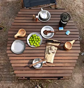 HIEPEED açık piknik taşınabilir masa ceviz ahşap katlanır kamp masası 90cm geniş ürün piknik masa