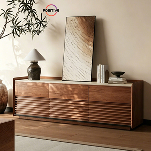 <strong>Vintage</strong> Mid Century Walnut Solid Wood <strong>TV</strong> <strong>Stand</strong> With LED Lights Marble Living Room Floor Standing Audio Cabinet Nordic Furniture - Product Image 1