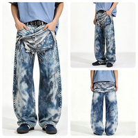 Pantalones Vaqueros Retro con Estampado 3D Estilo Cuchillo Curvo para Hombre, Estilo Casual y Relajado, Pantalones Anchos de Pierna Ancha