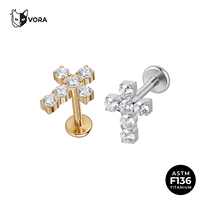 Piercing en Titane de Grade Implantaire ASTM F136 avec Croix CZ, Fileté Intérieurement, pour Cartilage d'Oreille, Hélix, Tragus, Conch, Bijoux pour Enfants