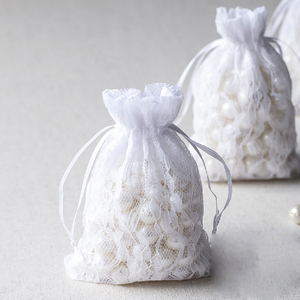 Sacs d'emballage en organza à cordon personnalisés en gros, 10x14cm, blancs transparents avec logo personnalisé pour cadeau de mariage - Product Image 2