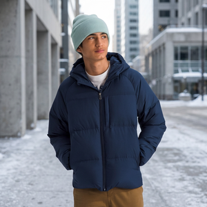 Herren Freizeitjacke mit Kapuze, einfarbig, mit Reißverschluss, dicke, warme Winter-Daunenjacke. - Product Image 1