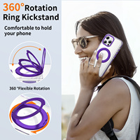 Étui élégant pour iPhone 16 Pro Max de couleur violette avec support rotatif, cadre de protection en métal pour l'objectif, antichoc, étui magnétique personnalisé pour téléphone