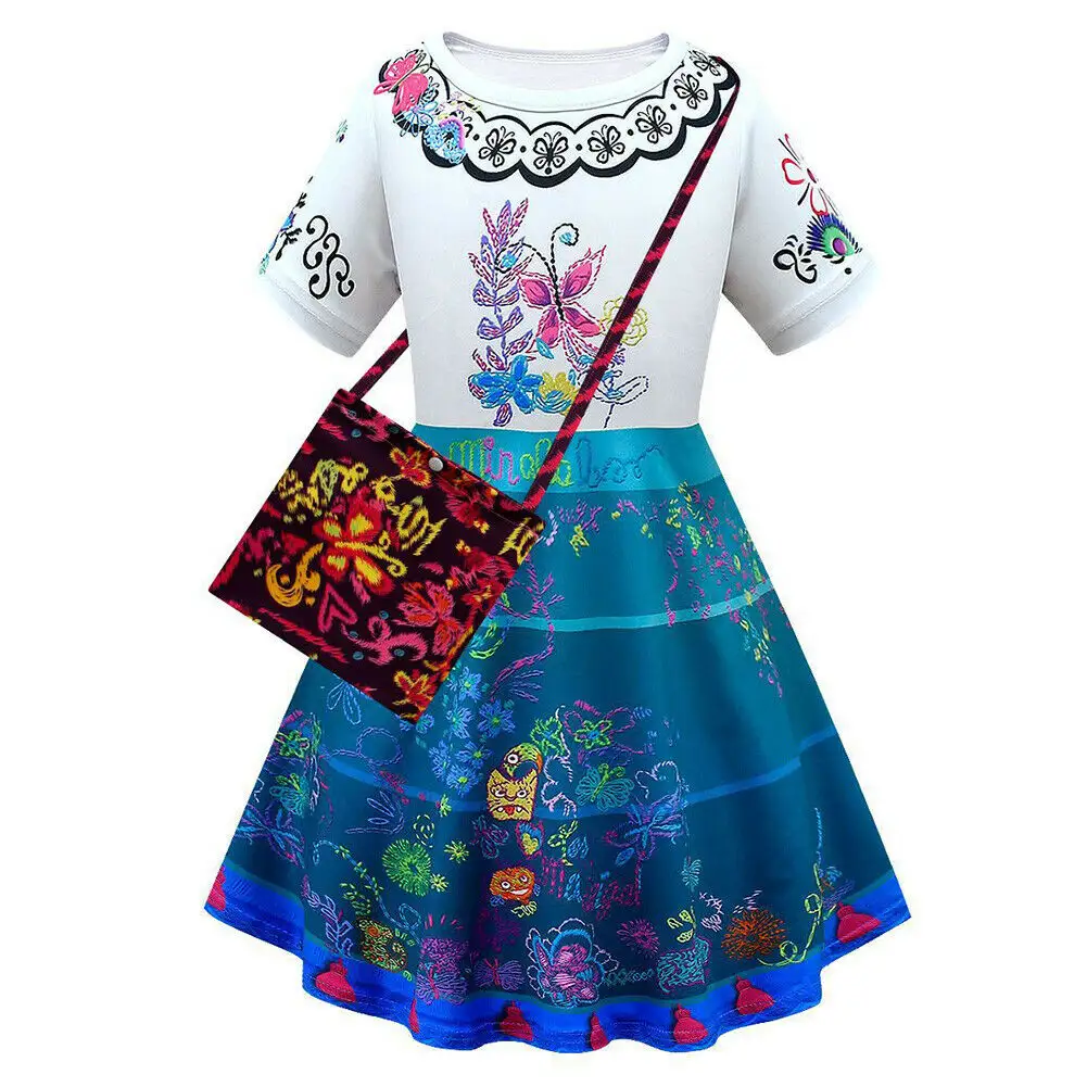 Vestito Cosplay per bambini Encanto Mirabel con borsa abito di carnevale di Halloween