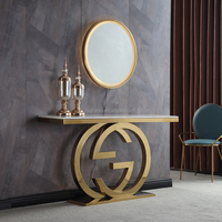 Meubles minimalistes italiens de décoration d'intérieur Table de couloir Table console en marbre Table console en acier inoxydable avec miroir