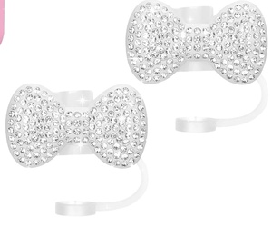 Rhinestone Bow Silicone Rơm Cap Tái Sử Dụng Uống Rơm Có Nắp Đậy Rơm Toppers Xách Tay Bìa Chống Bụi Cho Chai Cốc - Product Image 6