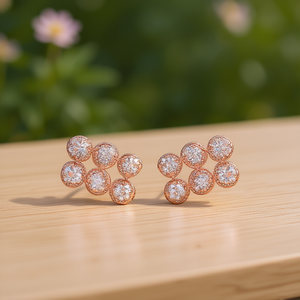 Pendientes de Oro Rosa E1344 con Forma de Flor, Cristal y Diamantes de Imitación, Joyería de Moda para Mujer, Estilo Romántico para Fiestas - Product Image 2
