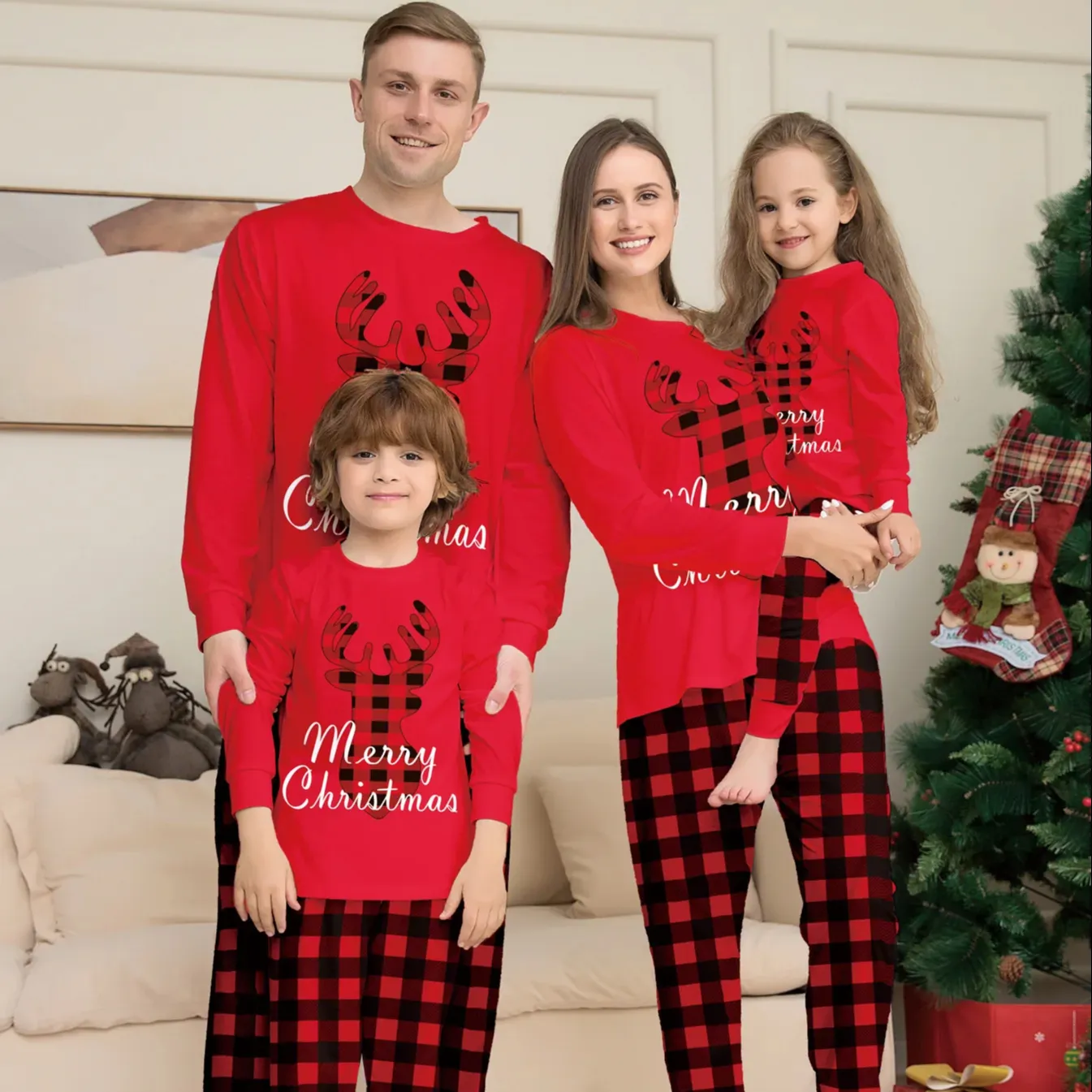 Giá Rẻ Màu Đỏ Elk Giáng Sinh Đồ Ngủ Gia Đình Đặt Thư Sọc 5Pcs Giáng Sinh Pajama Gia Đình Phù Hợp Với Thiết Lập