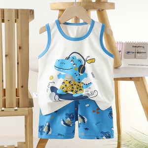 Conjunto de Pantalones para Niños, Verano, Algodón, Estilo Coreano, Acabado Suave, Diseño de Dibujos Animados de Animales, Pantalones Cortos sin Mangas para Bebés, Niños y Niñas - Product Image 3