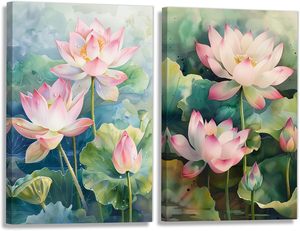 ภาพวาดบนผืนผ้าใบติดกรอบ 2 ชิ้น โปสเตอร์ลายดอก<span class=keywords><strong>บัว</strong></span> <span class=keywords><strong>ตกแต่ง</strong></span><span class=keywords><strong>ผนัง</strong></span> ภาพวาดดอกบัวสีน้ำ งานศิลปะสมัยใหม่ ของตกแต่งบ้าน พร้อมแขวน - Product Image 4
