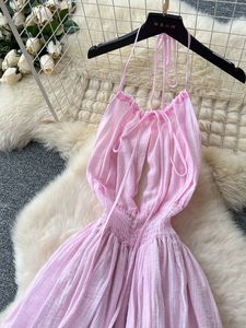 Vestido de Verano Estilo Coqueta Francesa para Mujer, Vestido Halter con Cordones, Falda con Volantes en Capas y Cintura de Corsé - Product Image 2