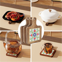 Sous-plats double face en céramique à motif floral, dessous de plat en bois avec poignée, dessous de plat vintage à motif floral, résistants à la chaleur