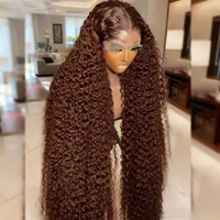 Pelucas de Cabello Humano Virgen Vietnamita con Cutícula Alineada # Peluca frontal transparente HD de onda profunda 4, color marrón chocolate, 13x4, 180% de densidad